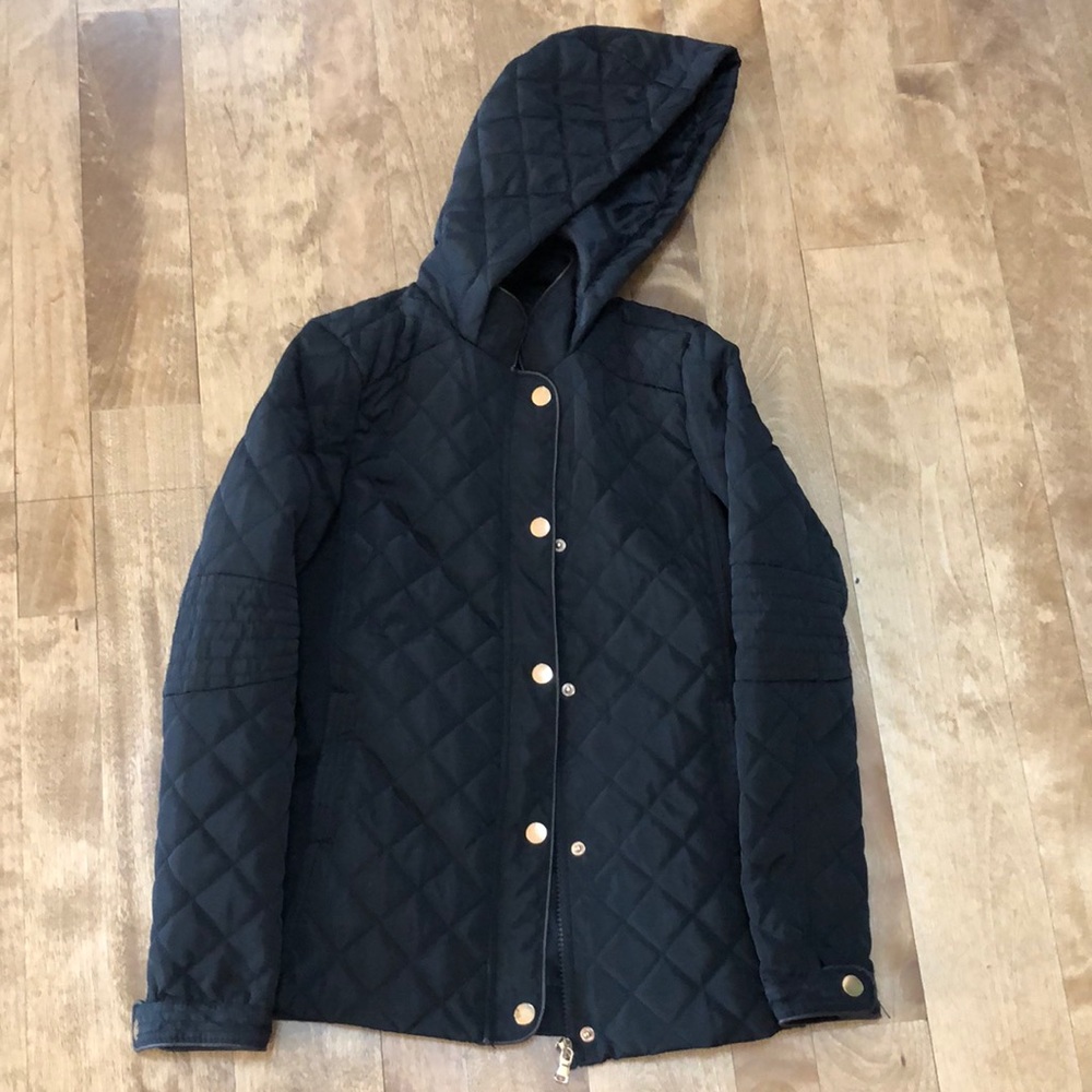Girls quilted pattern long hooded jacket